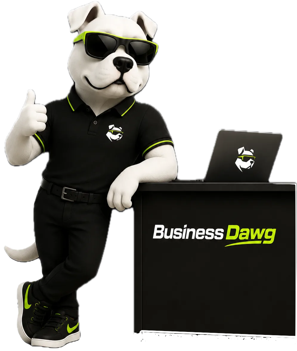 BusinessDawg mascot, talking